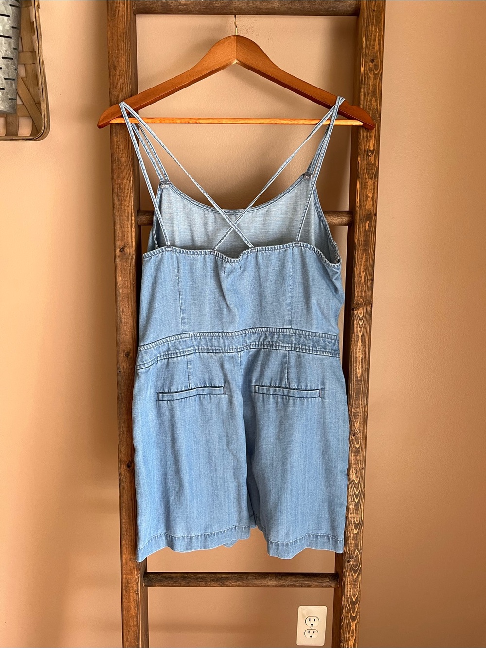 LOFT Light Blue Denim Romper with Pockets - Picture 2 of 7